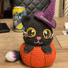 Halloween black cat in pumpkin