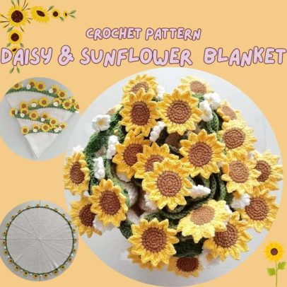 Sunflower & Daisy Flower Blanket Crochet Pattern – Cozy Floral Throw PDF